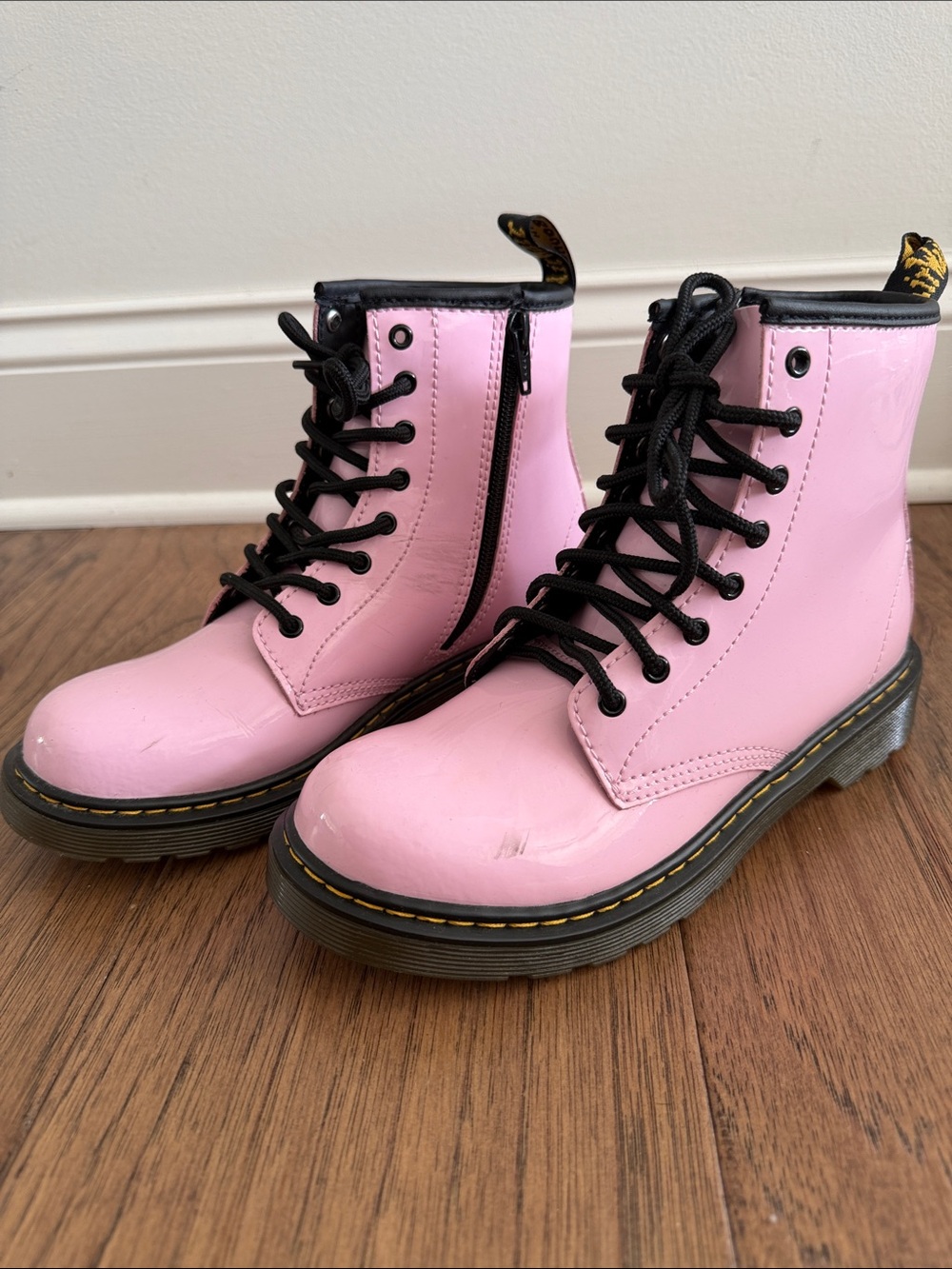 Dr. Martens Pink Patent Lace-Up Combat Boots